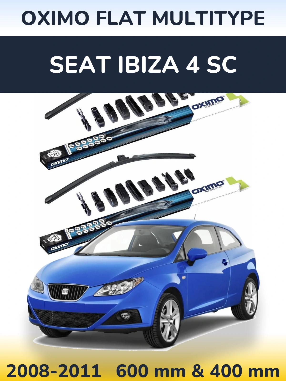 Sada předních stěračů Oximo Flat MultiType 600 a 400 mm pro SEAT Ibiza 4 SC 2008-2011