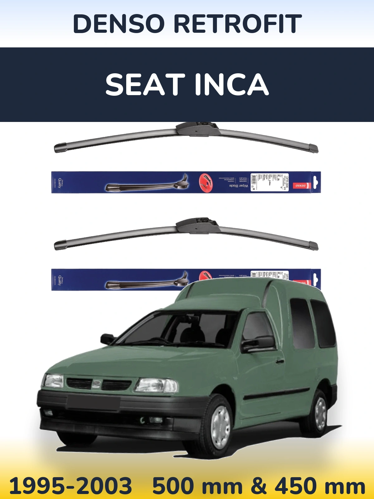 Sada předních stěračů Denso Retrofit 500 a 450 mm pro SEAT Inca 1995-2003