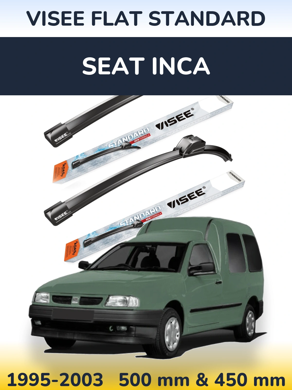 Sada předních stěračů VISEE FLAT STANDARD 500 a 450 mm pro SEAT Inca 1995-2003