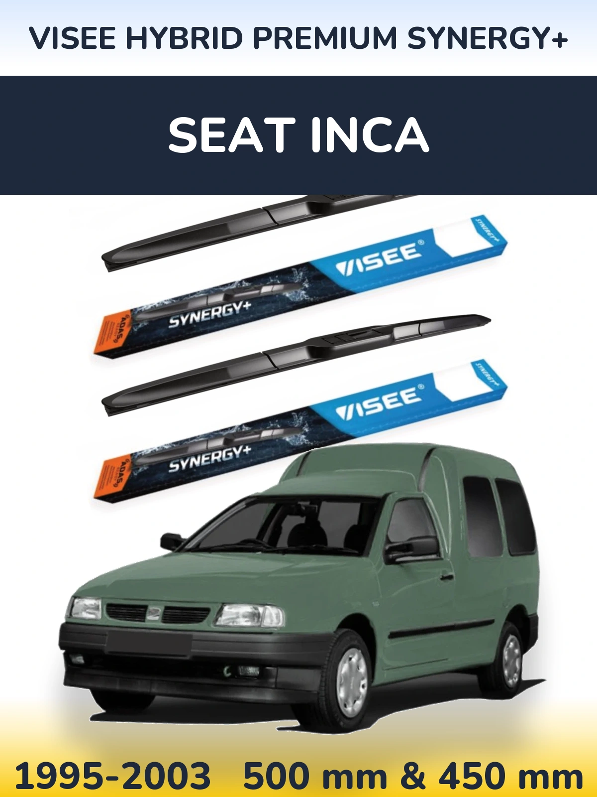 Sada předních stěračů VISEE HYBRID PREMIUM SYNERGY+ 500 a 450 mm pro SEAT Inca 1995-2003