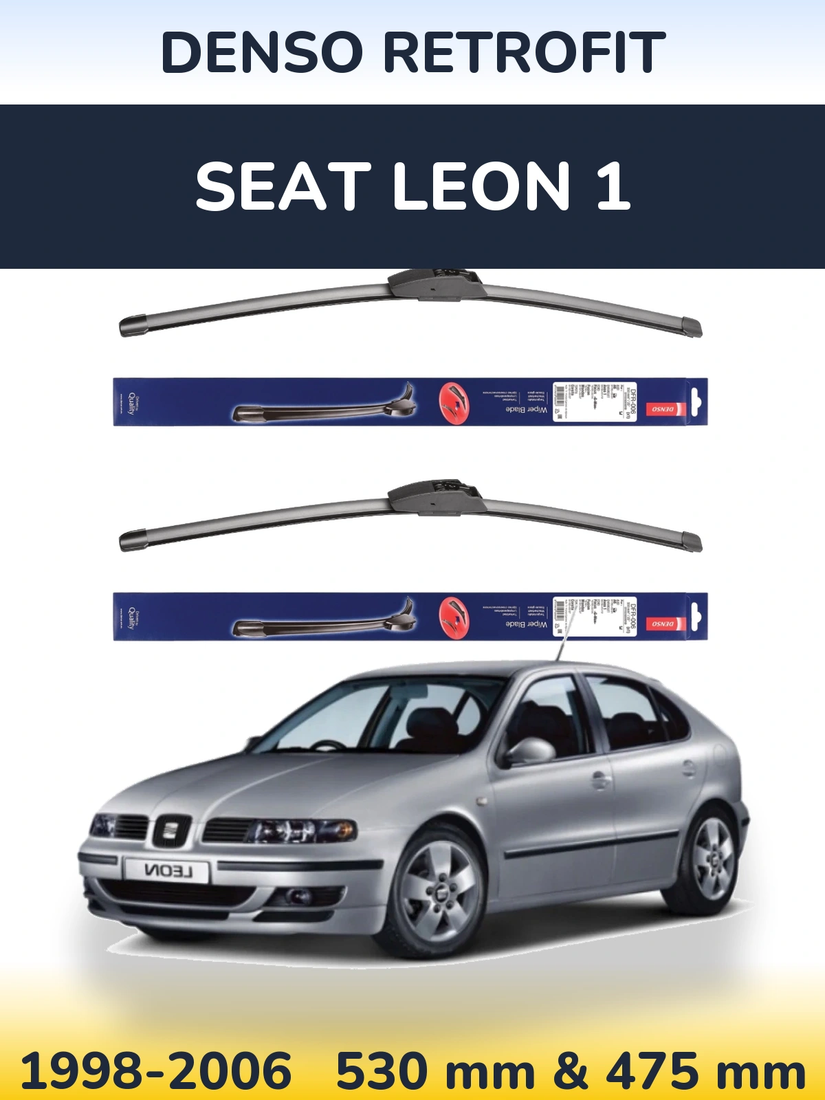 Sada předních stěračů Denso Retrofit 530 a 475 mm pro SEAT Leon 1 1998-2006