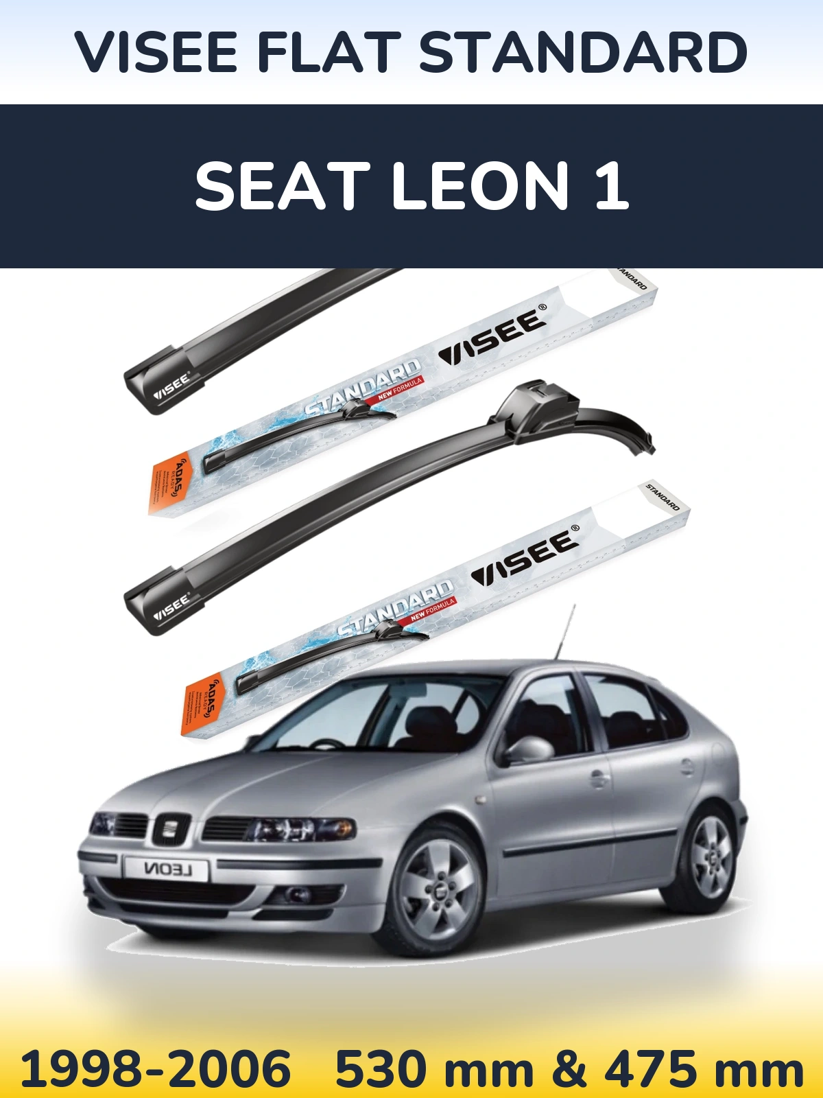 Sada předních stěračů VISEE FLAT STANDARD 530 a 475 mm pro SEAT Leon 1 1998-2006