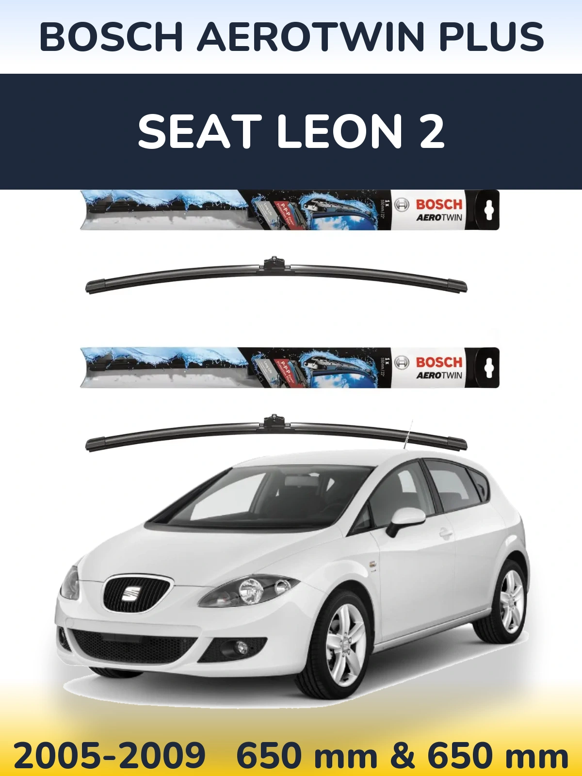 Sada předních stěračů BOSCH AeroTwin Plus 650 a 650 mm pro SEAT Leon 2 2005-2009