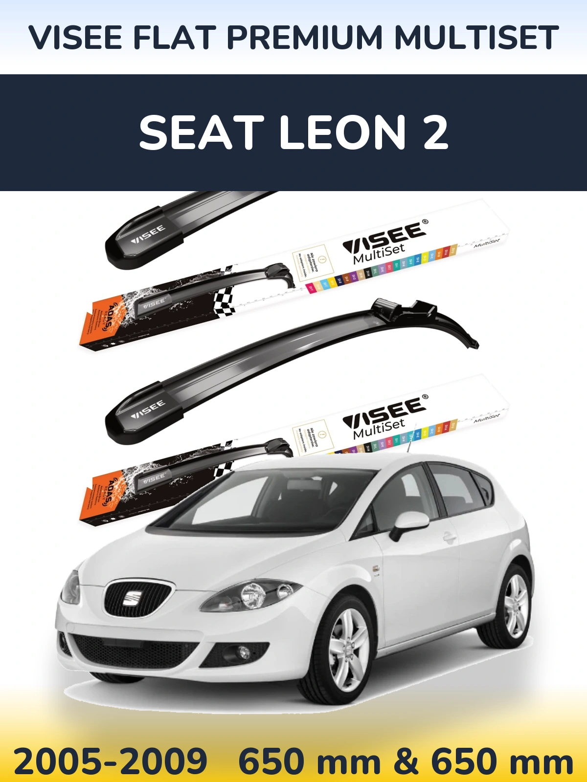 Sada předních stěračů VISEE FLAT PREMIUM MultiSet 650 a 650 mm pro SEAT Leon 2 2005-2009