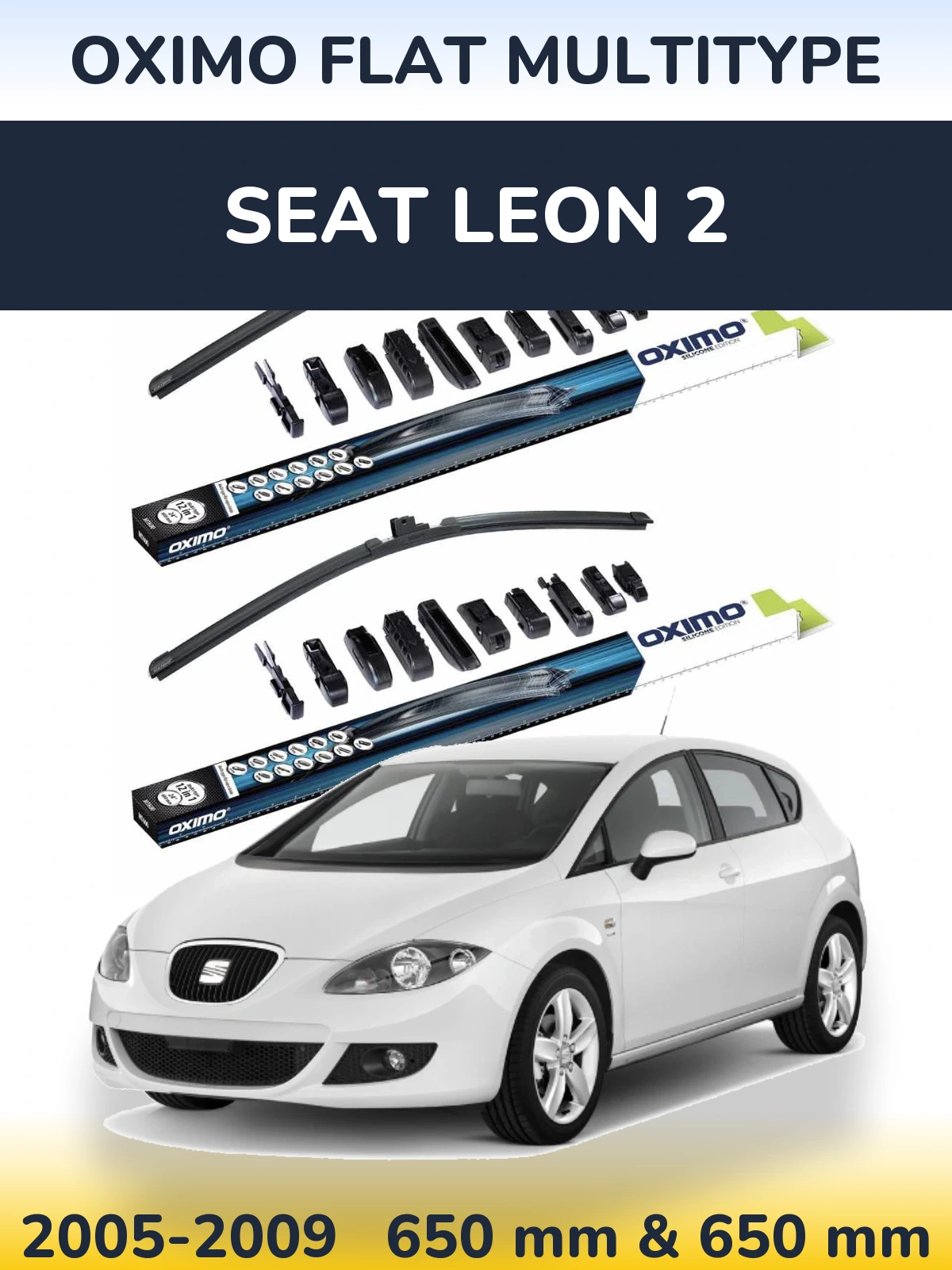 Sada předních stěračů Oximo Flat MultiType 650 a 650 mm pro SEAT Leon 2 2005-2009