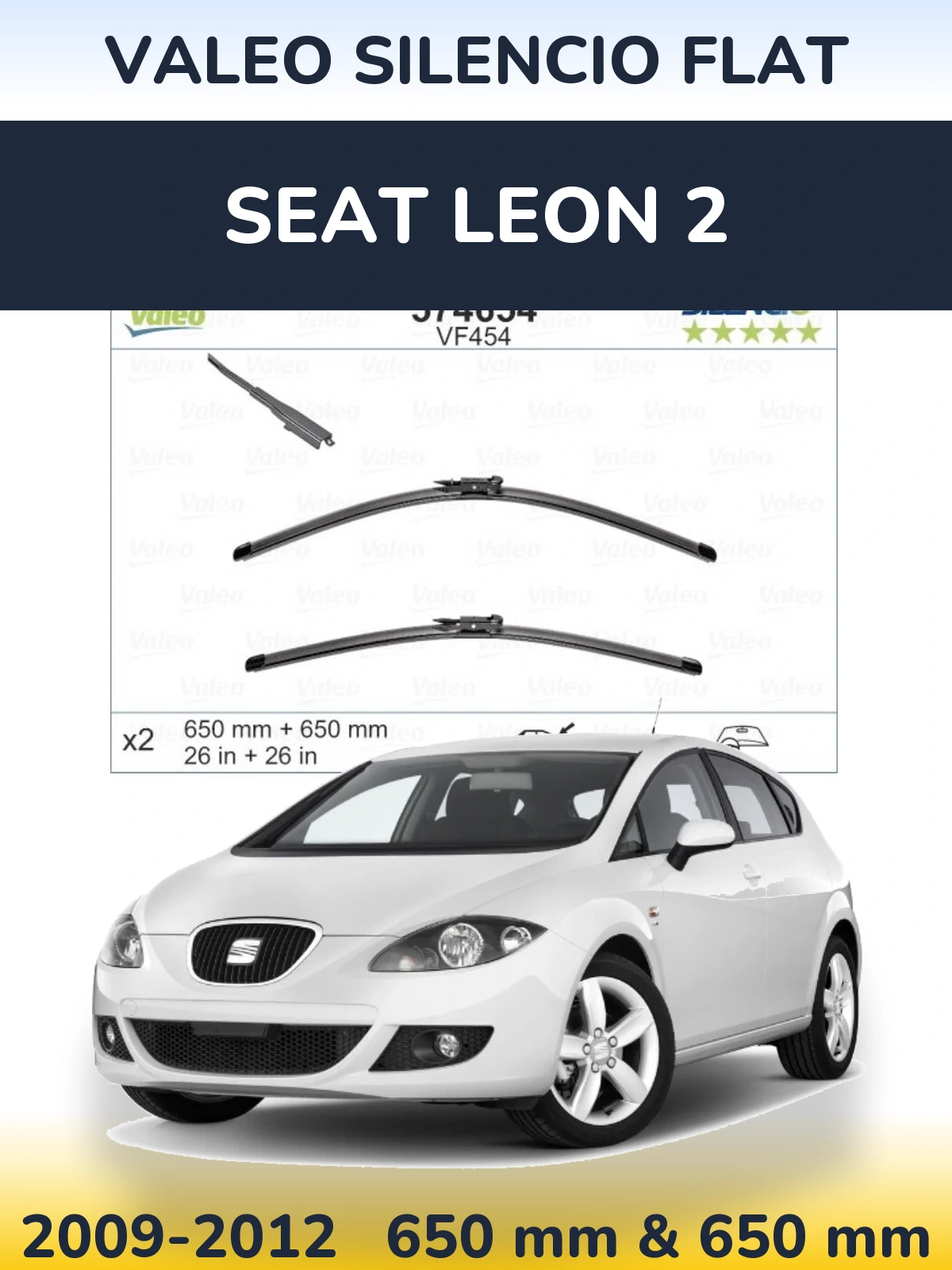 Sada předních stěračů Valeo Silencio Flat 650 a 650 mm pro SEAT Leon 2 2009-2012
