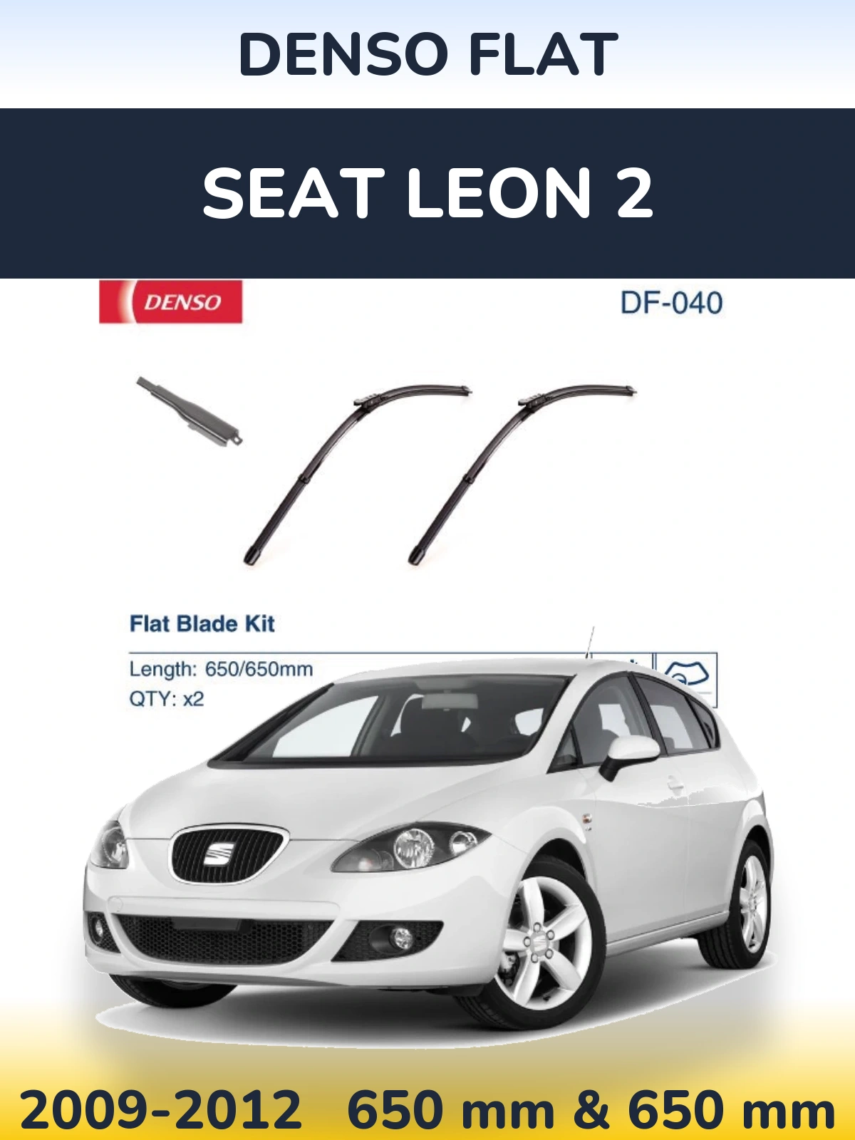 Sada předních stěračů Denso Flat 650 a 650 mm pro SEAT Leon 2 2009-2012
