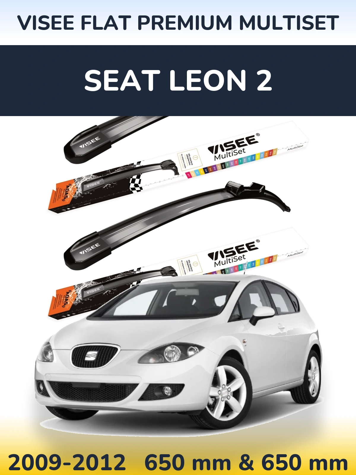 Sada předních stěračů VISEE FLAT PREMIUM MultiSet 650 a 650 mm pro SEAT Leon 2 2009-2012