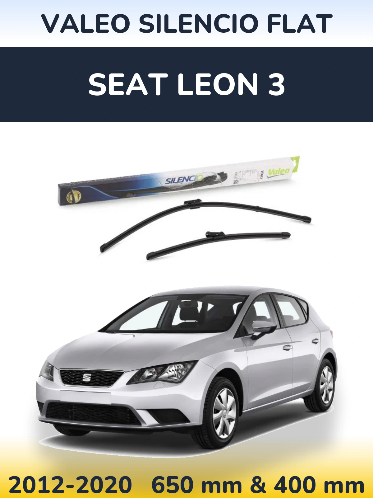Sada předních stěračů Valeo Silencio Flat 650 a 400 mm pro SEAT Leon 3 2012-2020