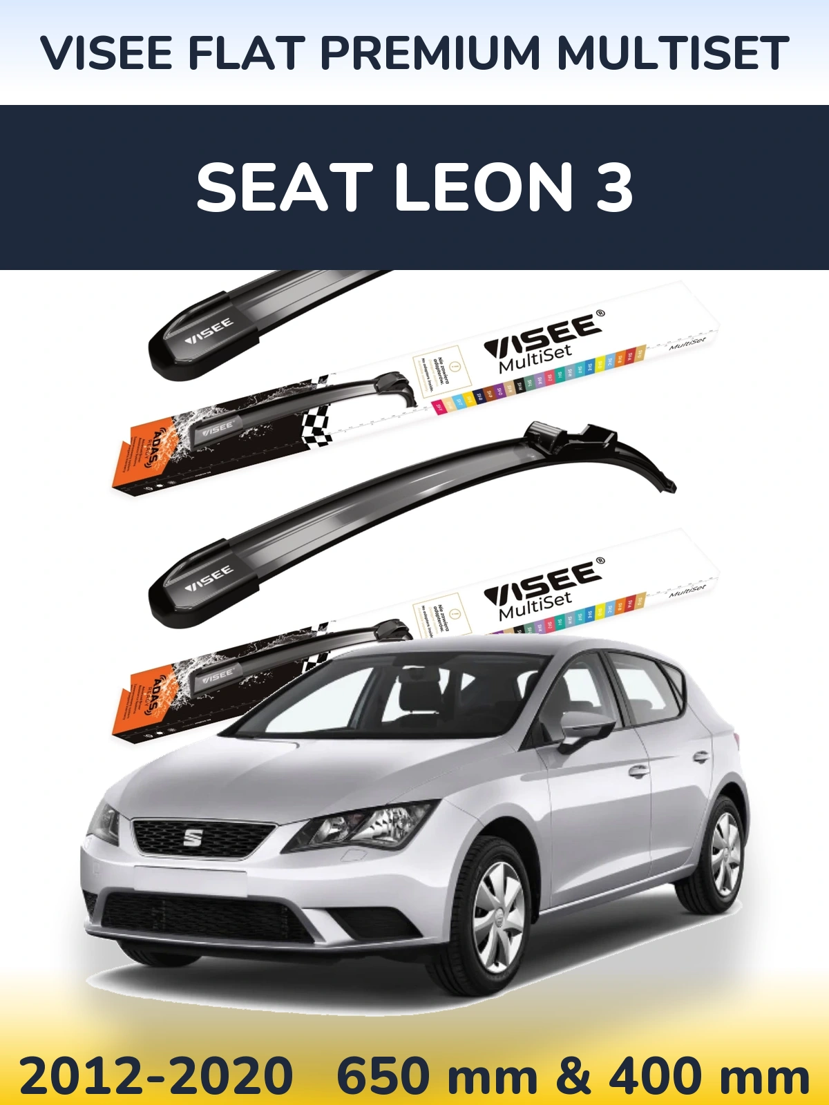 Sada předních stěračů VISEE FLAT PREMIUM MultiSet 650 a 400 mm pro SEAT Leon 3 2012-2020