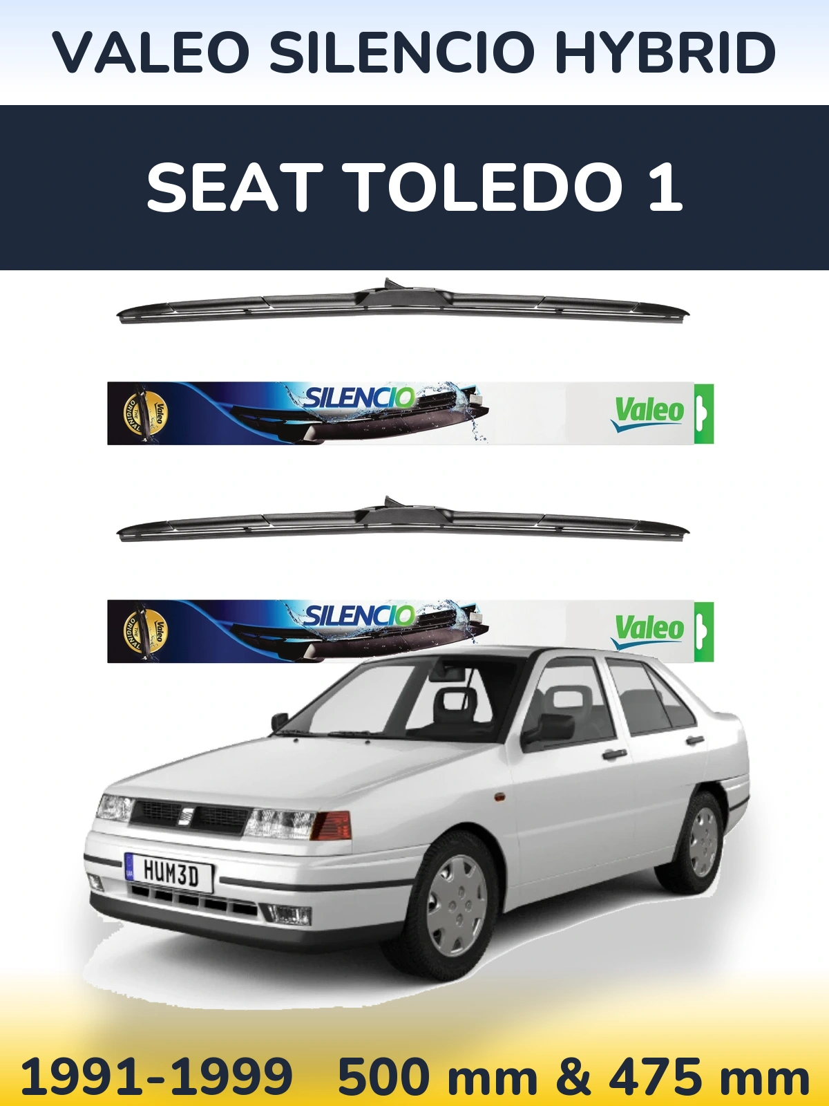 Sada předních stěračů Valeo Silencio Hybrid 500 a 475 mm pro SEAT Toledo 1 1991-1999