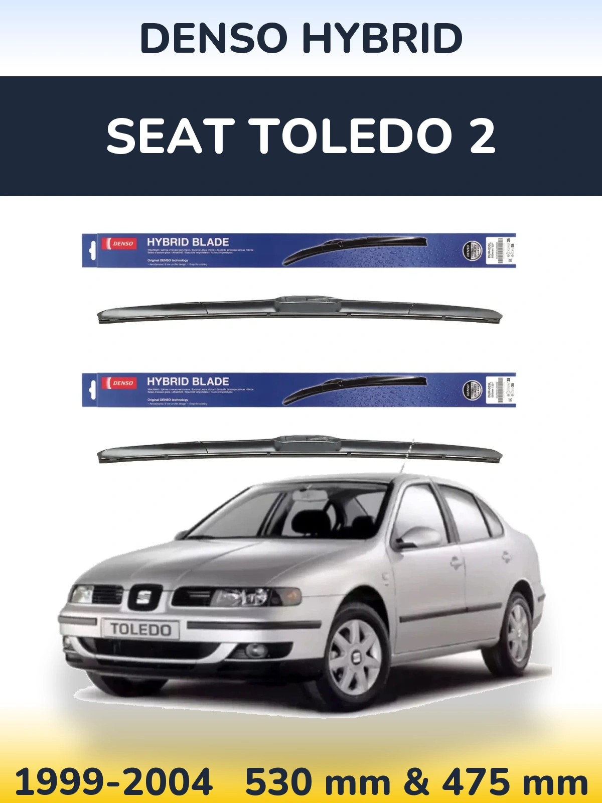 Sada předních stěračů Denso Hybrid 530 a 475 mm pro SEAT Toledo 2 1999-2004