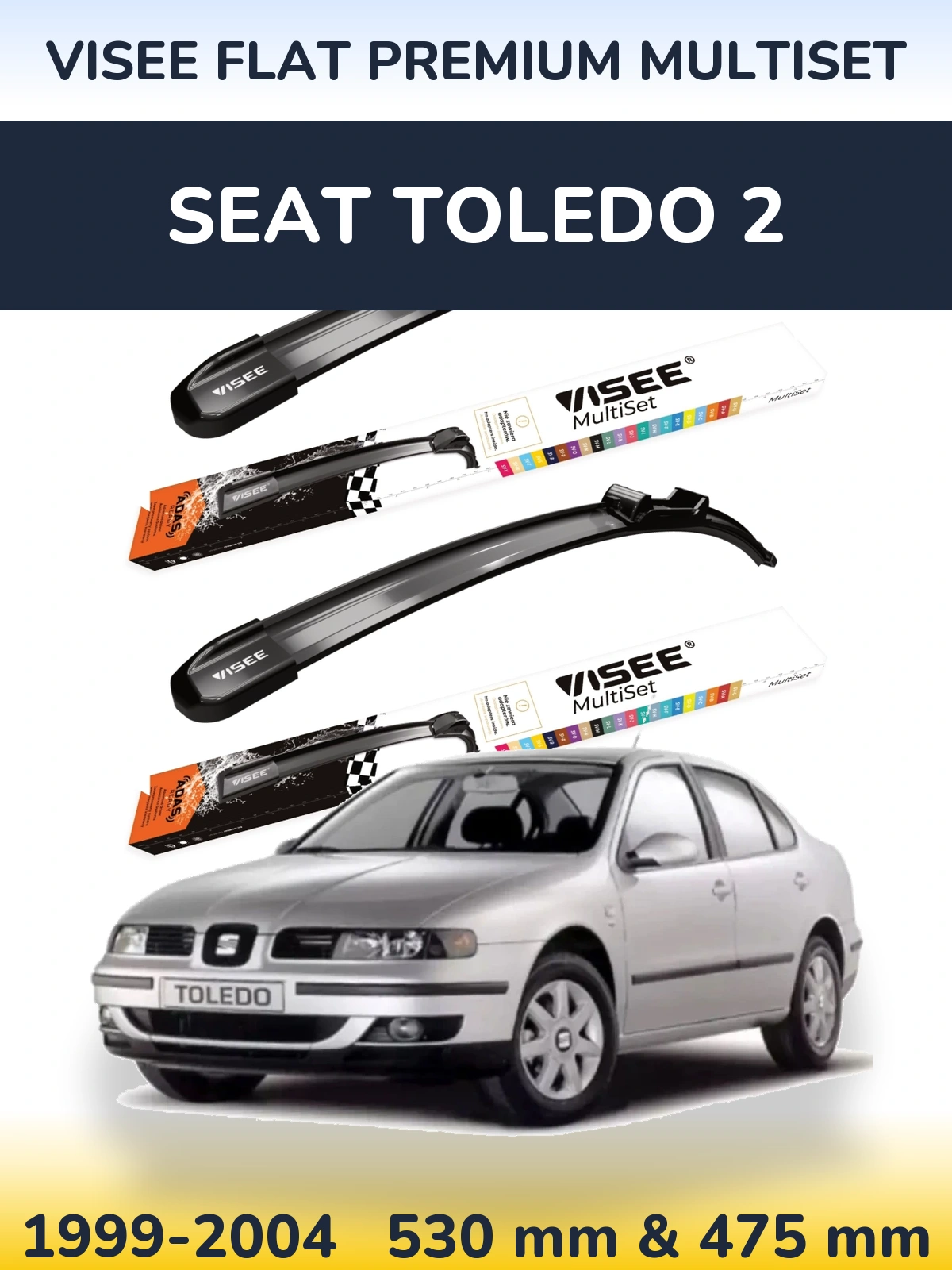 Sada předních stěračů VISEE FLAT PREMIUM MultiSet 530 a 475 mm pro SEAT Toledo 2 1999-2004