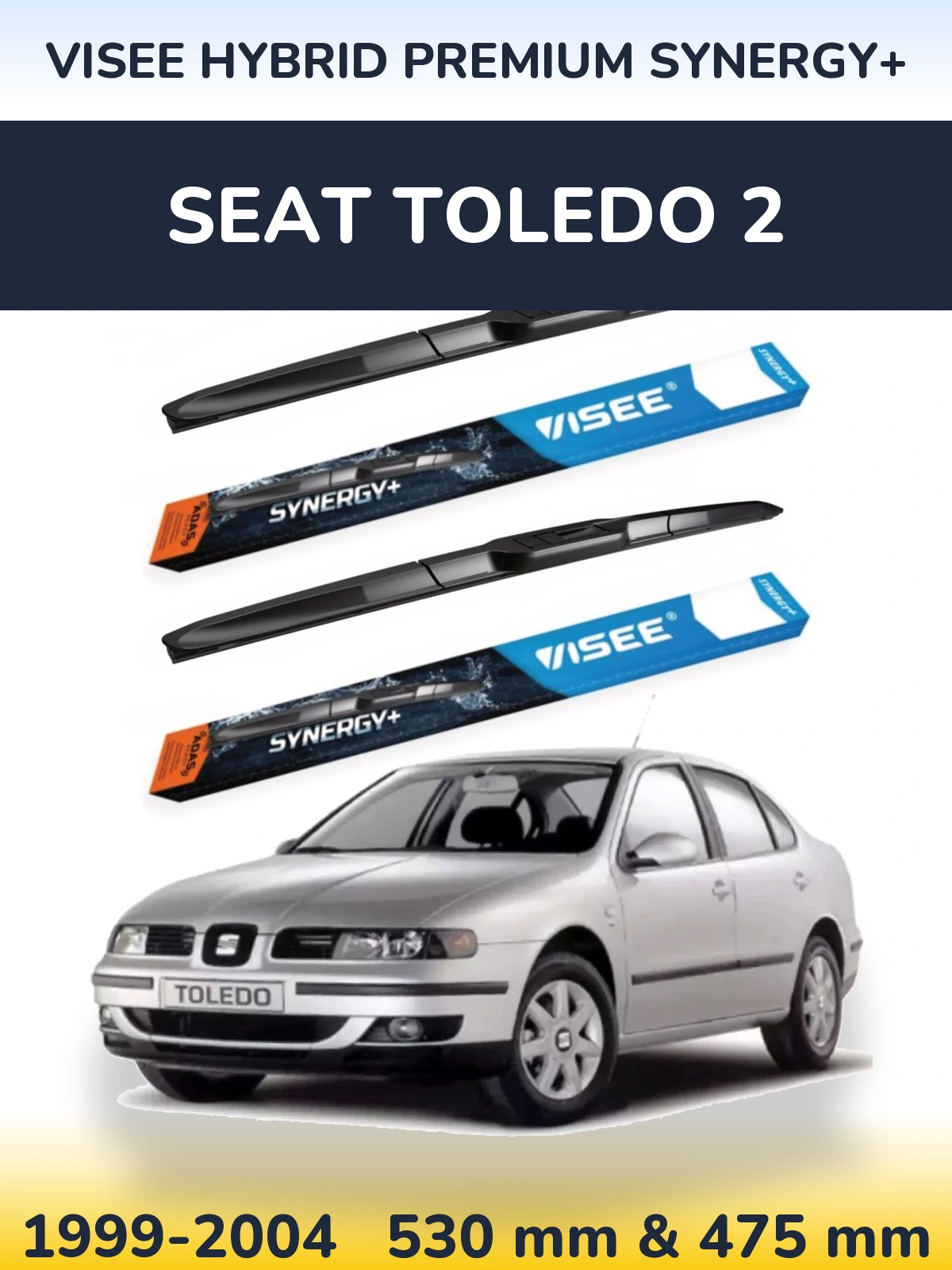 Sada předních stěračů VISEE HYBRID PREMIUM SYNERGY+ 530 a 475 mm pro SEAT Toledo 2 1999-2004