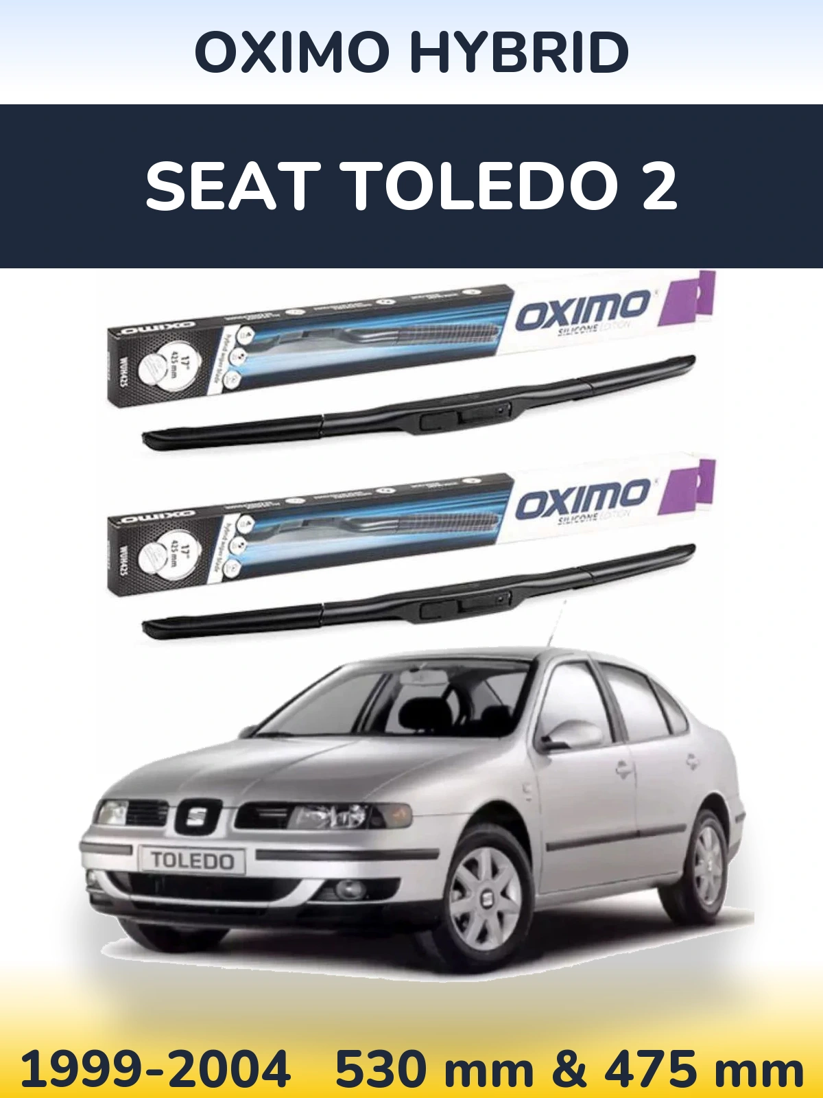 Sada předních stěračů Oximo Hybrid 530 a 475 mm pro SEAT Toledo 2 1999-2004