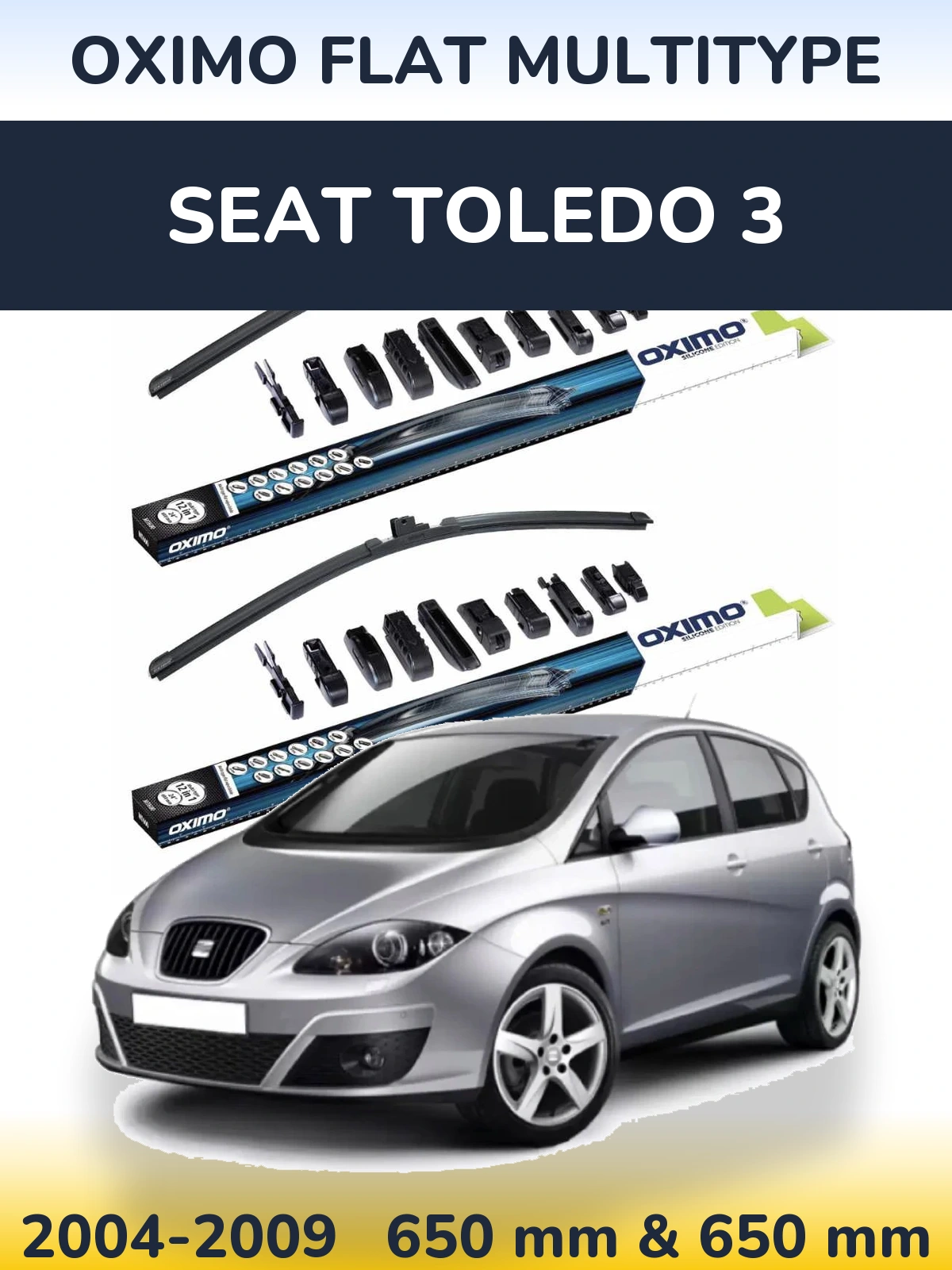 Sada předních stěračů Oximo Flat MultiType 650 a 650 mm pro SEAT Toledo 3 2004-2009