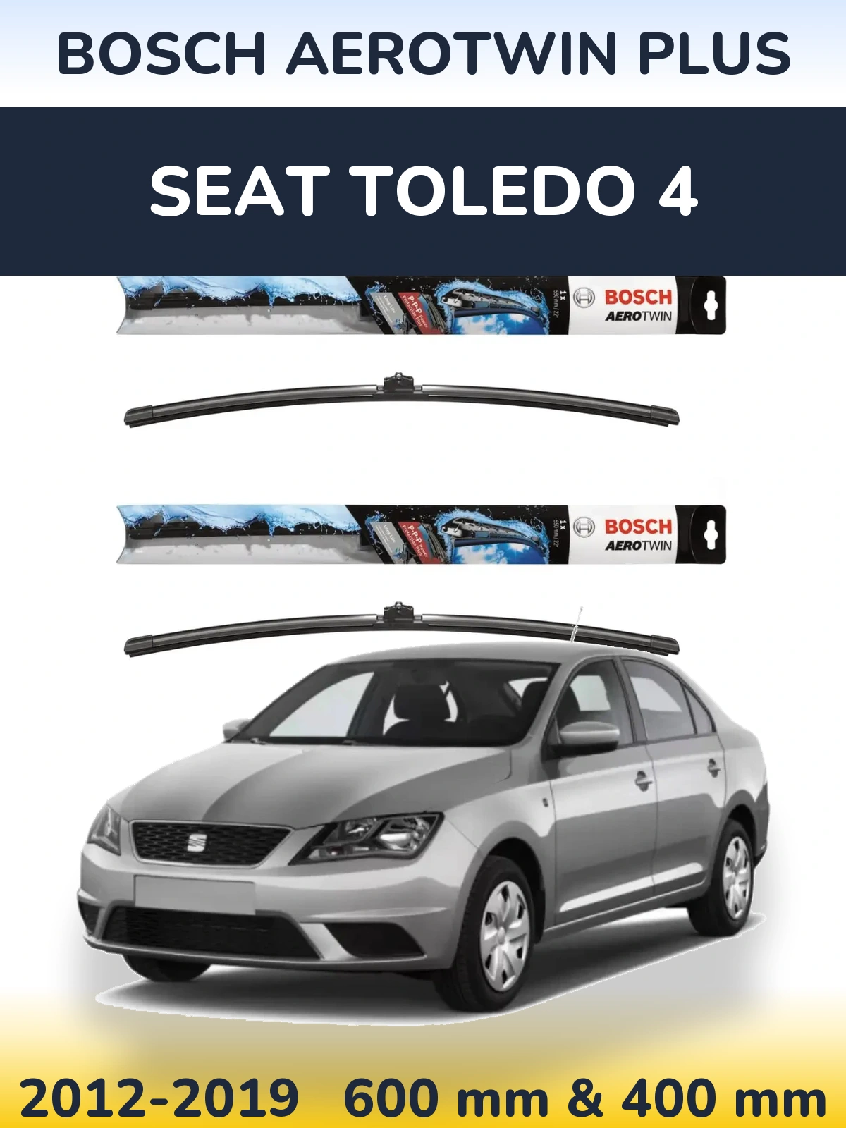Sada předních stěračů BOSCH AeroTwin Plus 600 a 400 mm pro SEAT Toledo 4 2012-2019