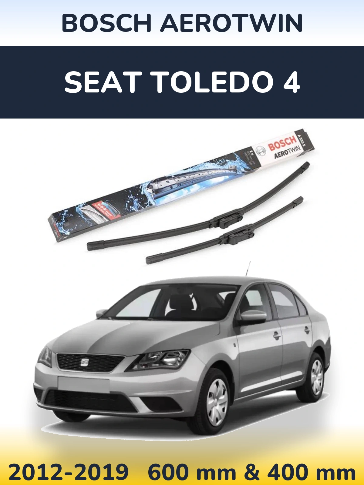 Sada předních stěračů BOSCH AeroTwin 600 a 400 mm pro SEAT Toledo 4 2012-2019