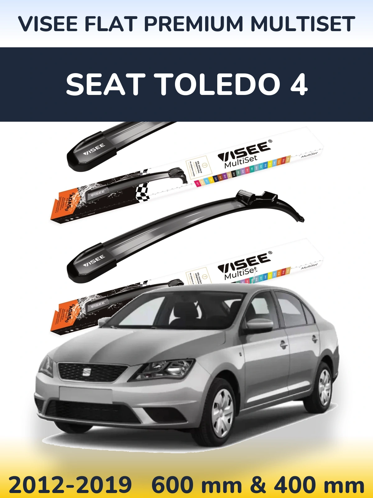 Sada předních stěračů VISEE FLAT PREMIUM MultiSet 600 a 400 mm pro SEAT Toledo 4 2012-2019