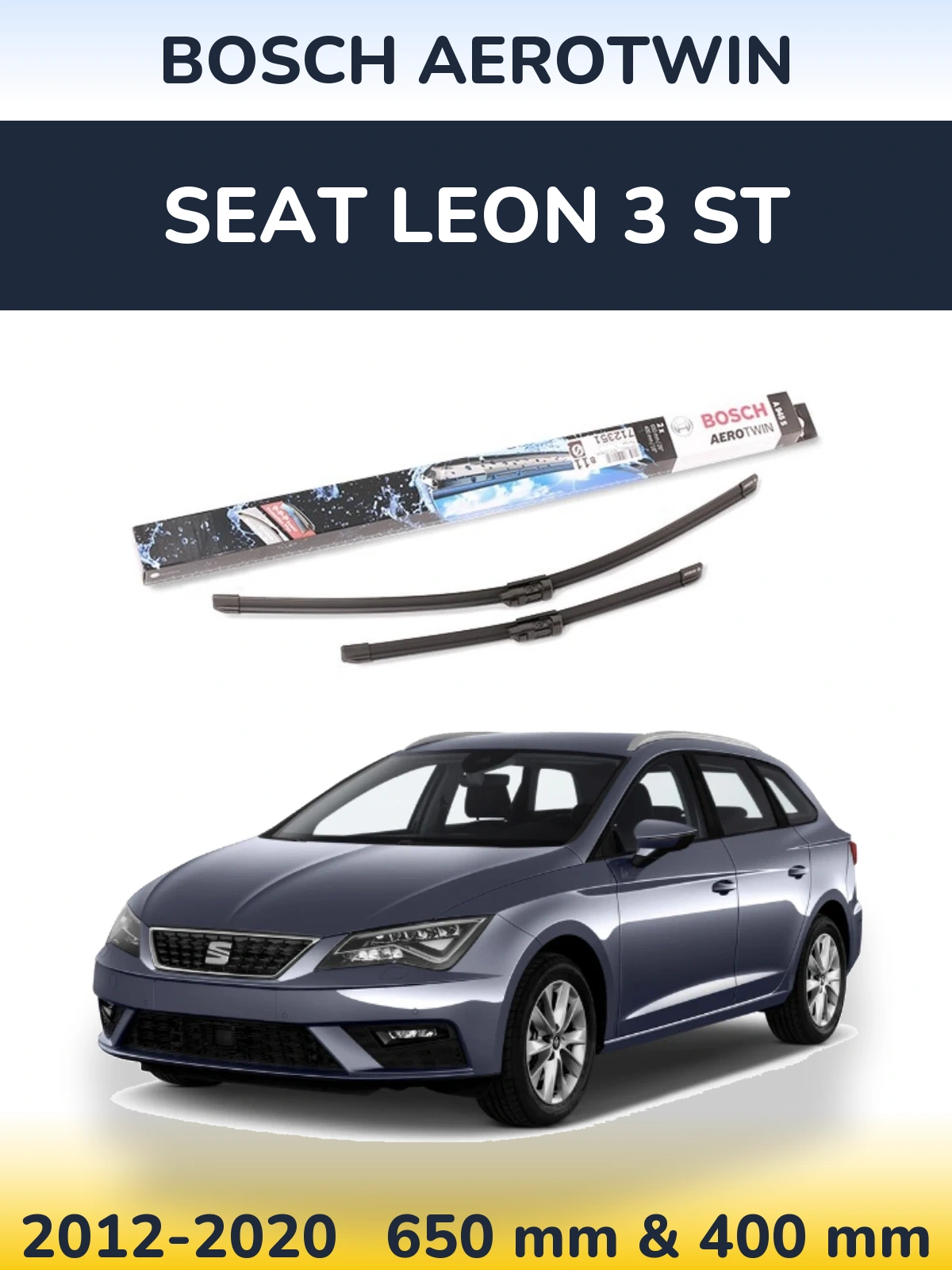 Sada předních stěračů BOSCH AeroTwin 650 a 400 mm pro SEAT Leon 3 ST 2012-2020