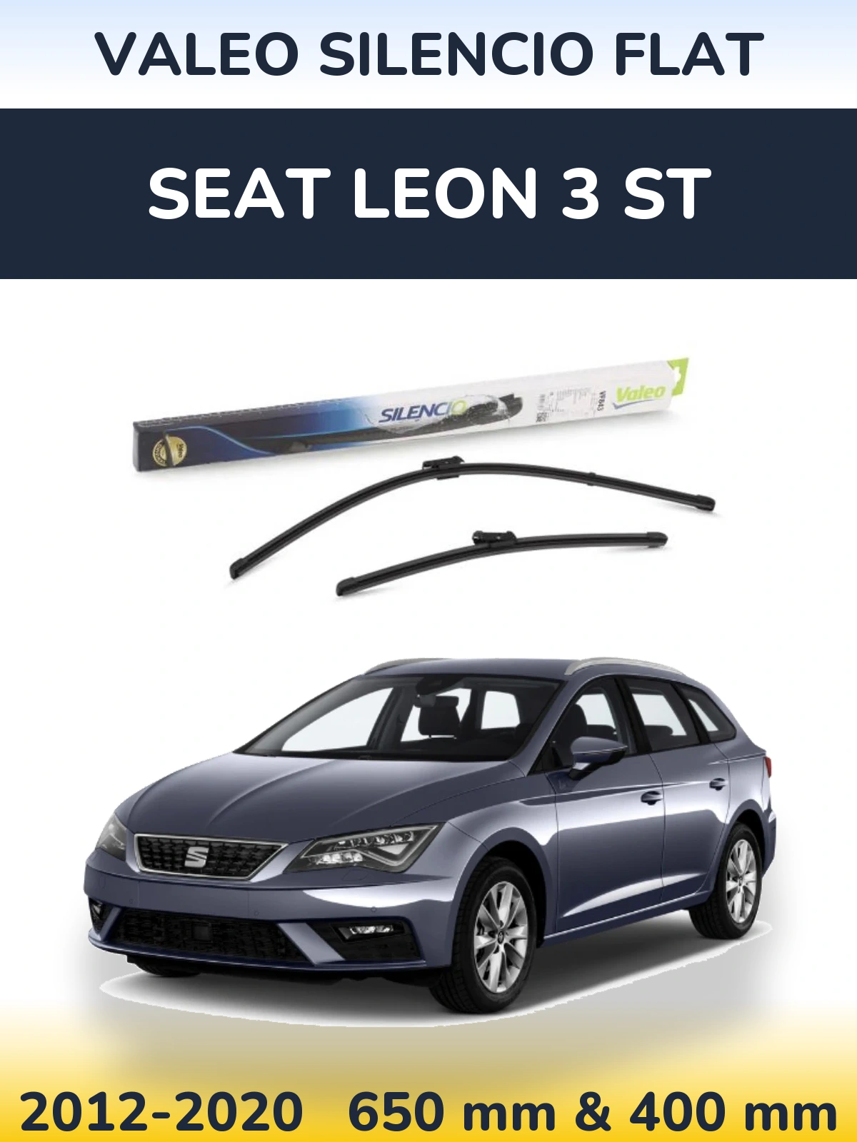 Sada předních stěračů Valeo Silencio Flat 650 a 400 mm pro SEAT Leon 3 ST 2012-2020