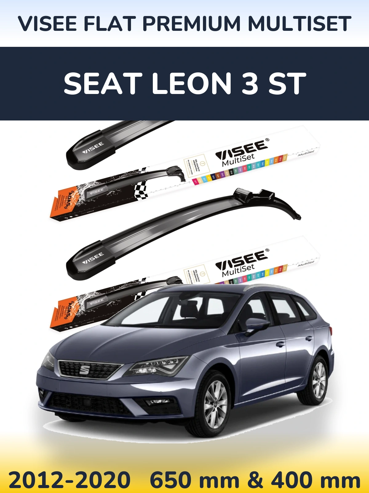Sada předních stěračů VISEE FLAT PREMIUM MultiSet 650 a 400 mm pro SEAT Leon 3 ST 2012-2020