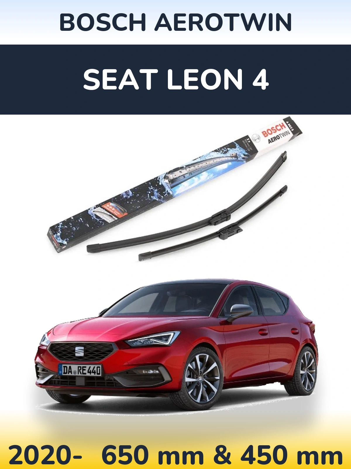 Sada předních stěračů BOSCH AeroTwin 650 a 450 mm pro SEAT Leon 4 2020-2026