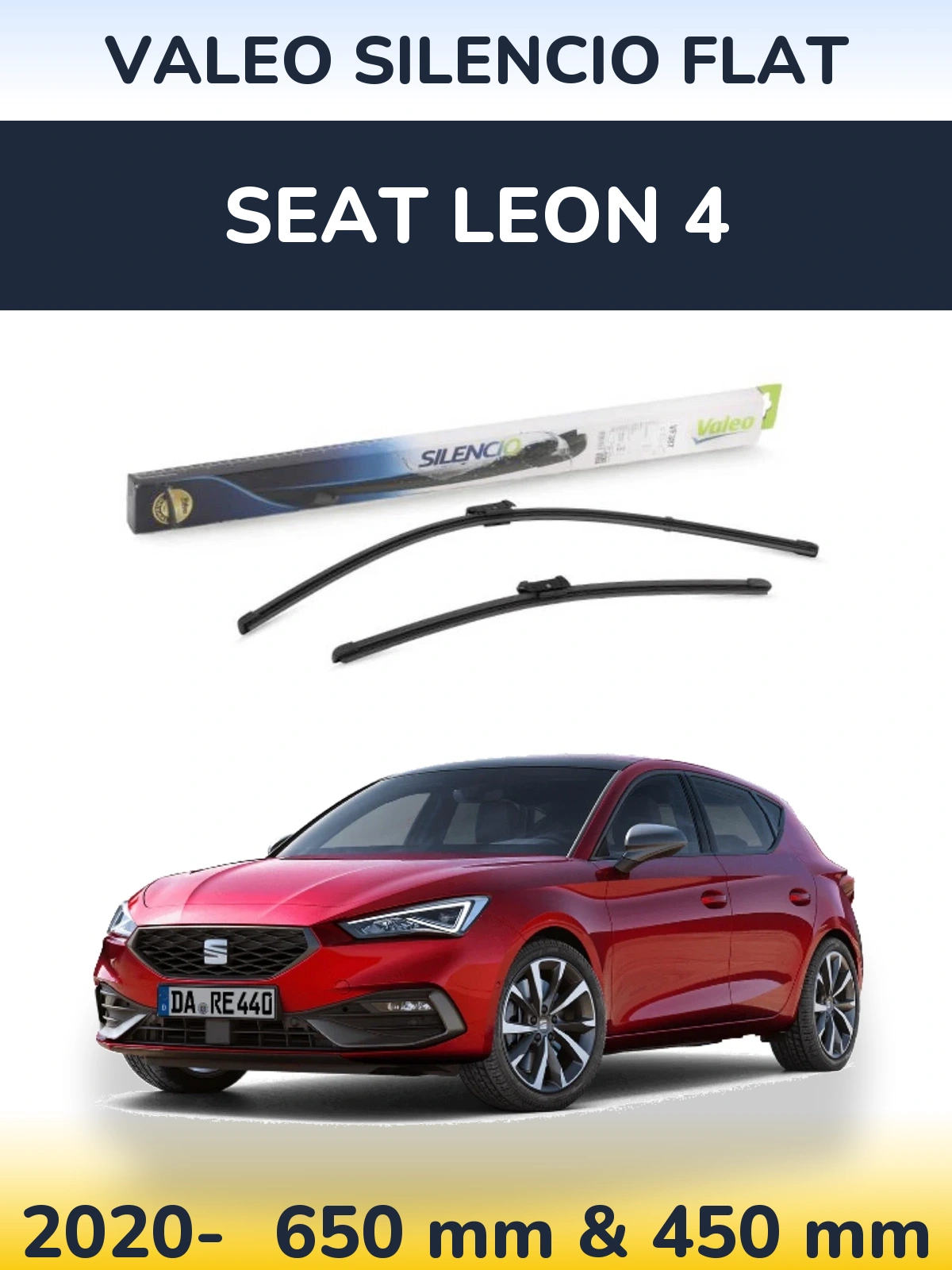 Sada předních stěračů Valeo Silencio Flat 650 a 450 mm pro SEAT Leon 4 2020-2026