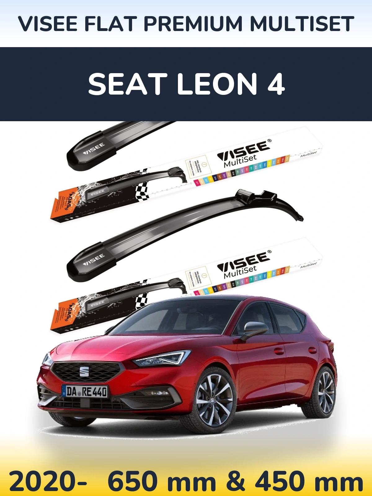 Sada předních stěračů VISEE FLAT PREMIUM MultiSet 650 a 450 mm pro SEAT Leon 4 2020-2026