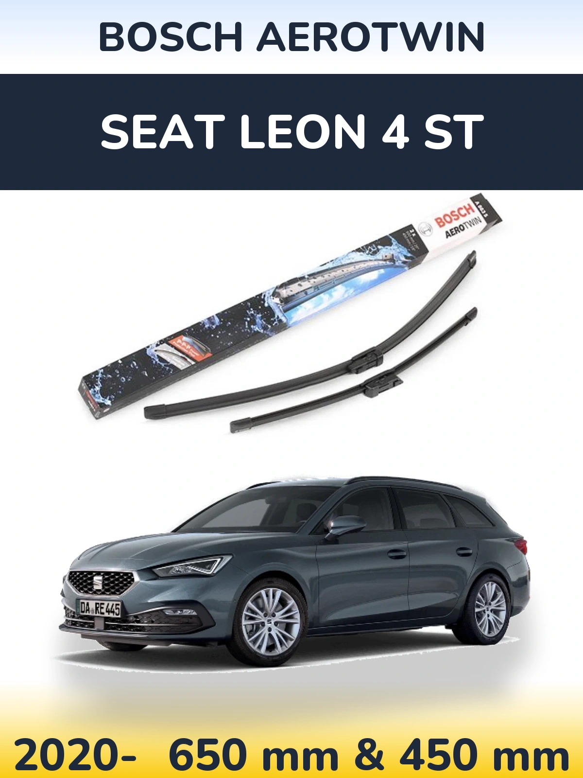 Sada předních stěračů BOSCH AeroTwin 650 a 450 mm pro SEAT Leon 4 ST 2020-2026
