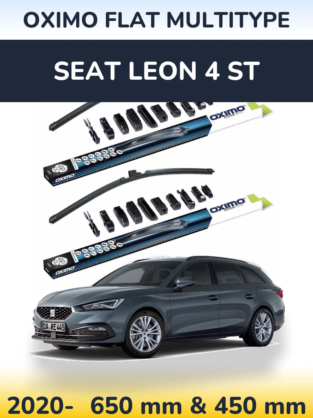 Sada předních stěračů Oximo Flat MultiType 650 a 450 mm pro SEAT Leon 4 ST 2020-2026