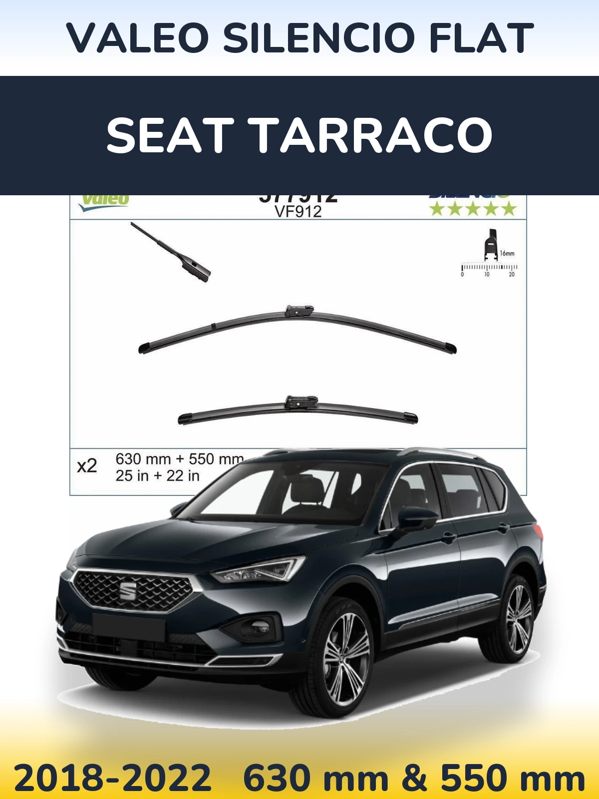Sada předních stěračů Valeo Silencio Flat 630 a 550 mm pro SEAT Tarraco 2018-2022