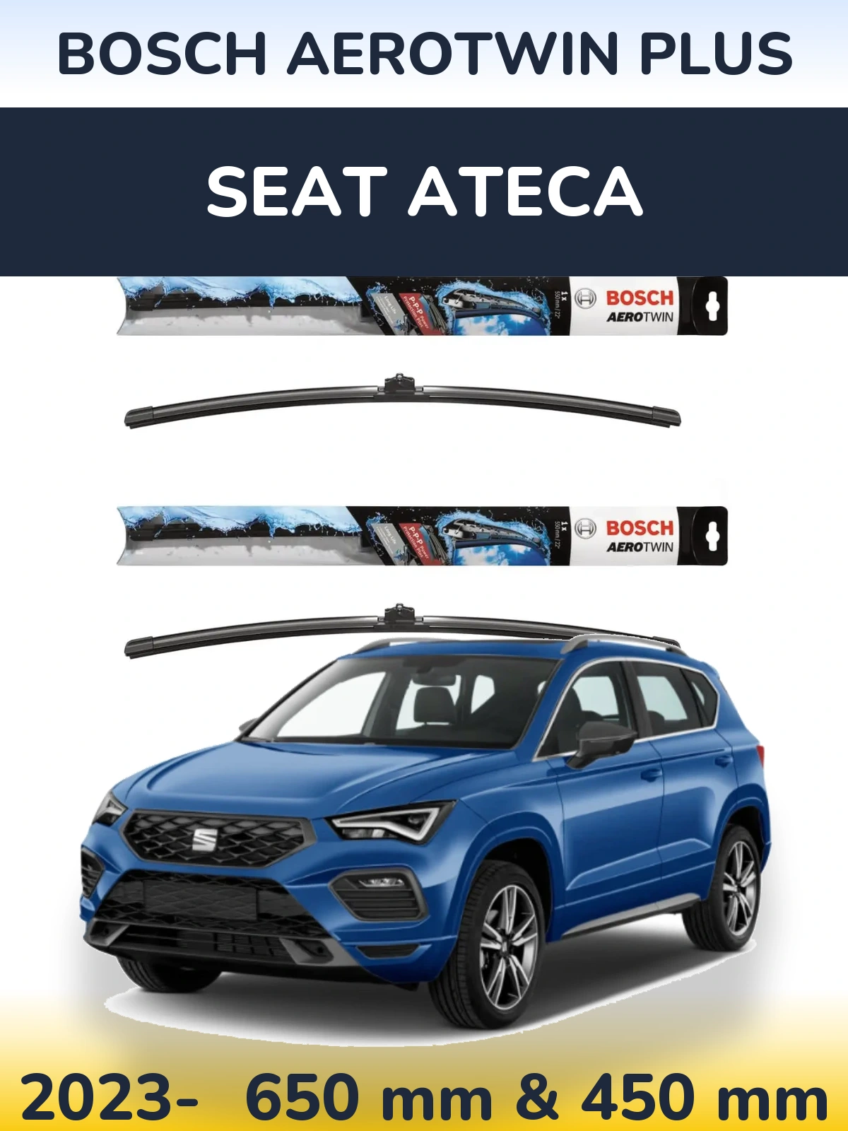 Sada předních stěračů BOSCH AeroTwin Plus 650 a 450 mm pro SEAT Ateca 2023-2026