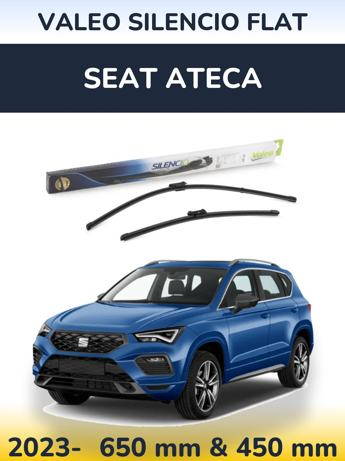 Sada předních stěračů Valeo Silencio Flat 650 a 450 mm pro SEAT Ateca 2023-2026