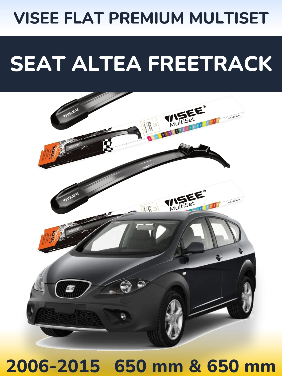 Sada předních stěračů VISEE FLAT PREMIUM MultiSet 650 a 650 mm pro SEAT Altea Freetrack 2006-2015