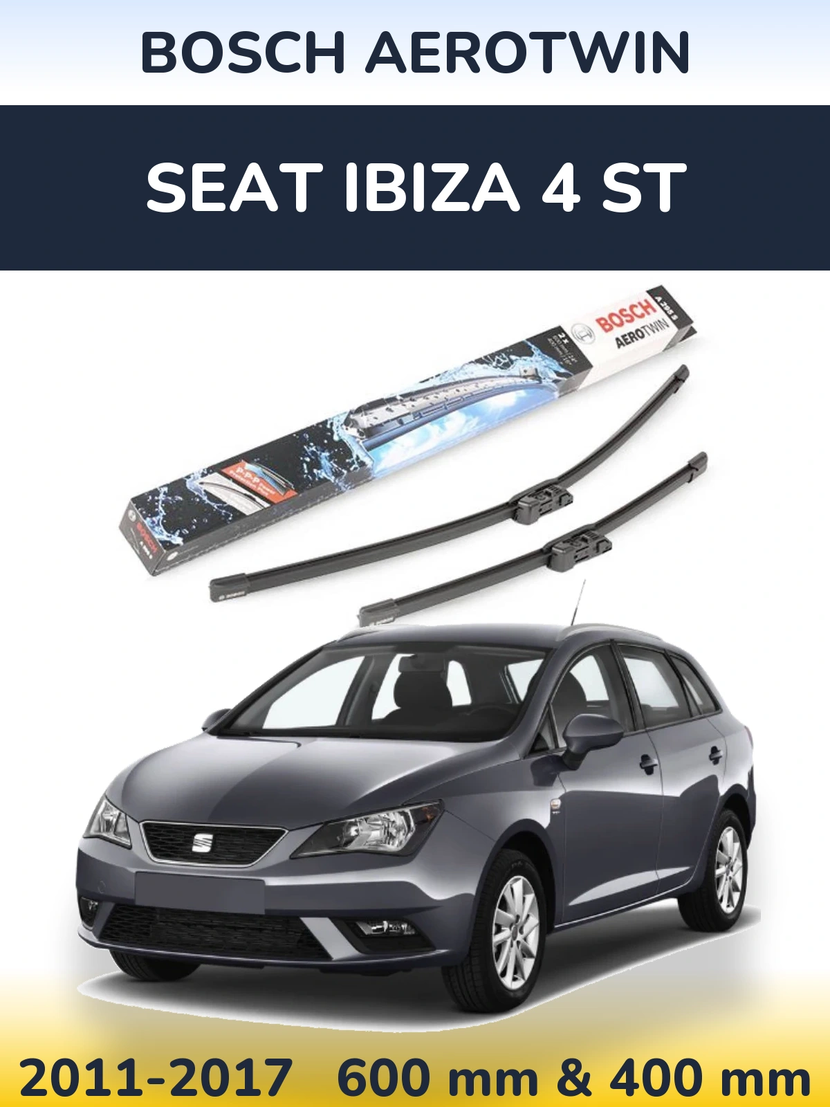 Sada předních stěračů BOSCH AeroTwin 600 a 400 mm pro SEAT Ibiza 4 ST 2011-2017