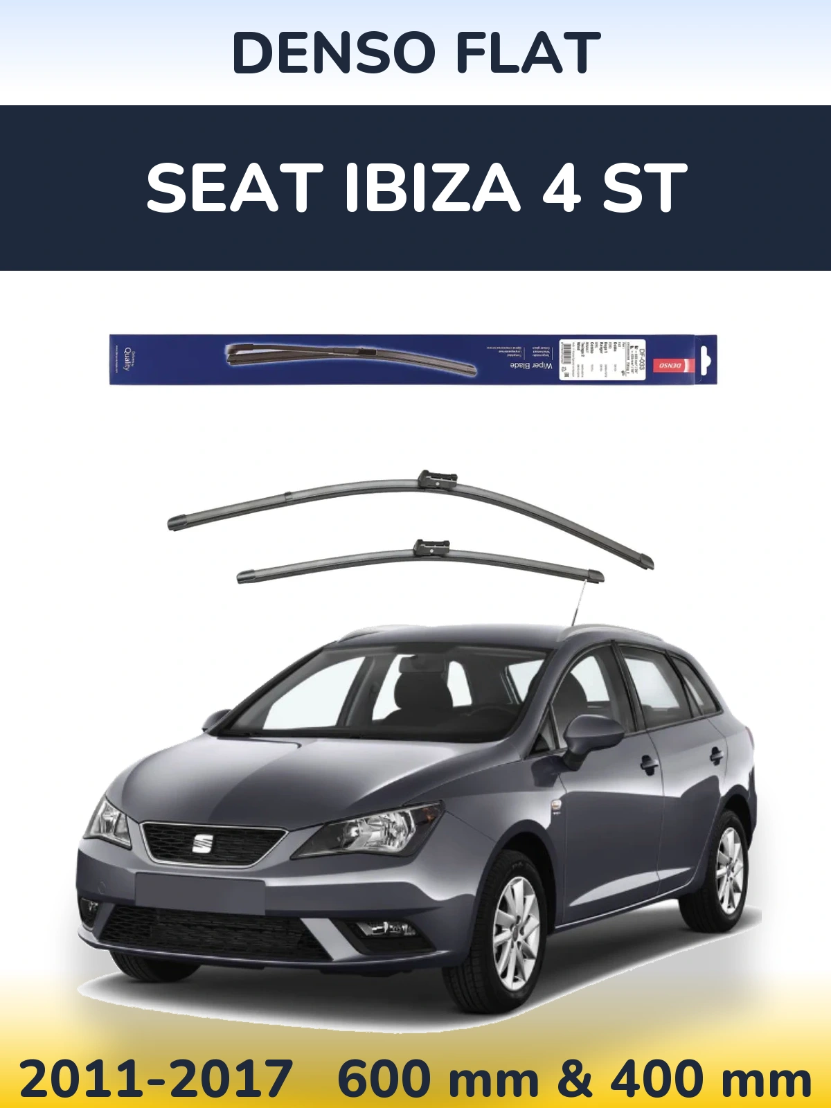 Sada předních stěračů Denso Flat 600 a 400 mm pro SEAT Ibiza 4 ST 2011-2017