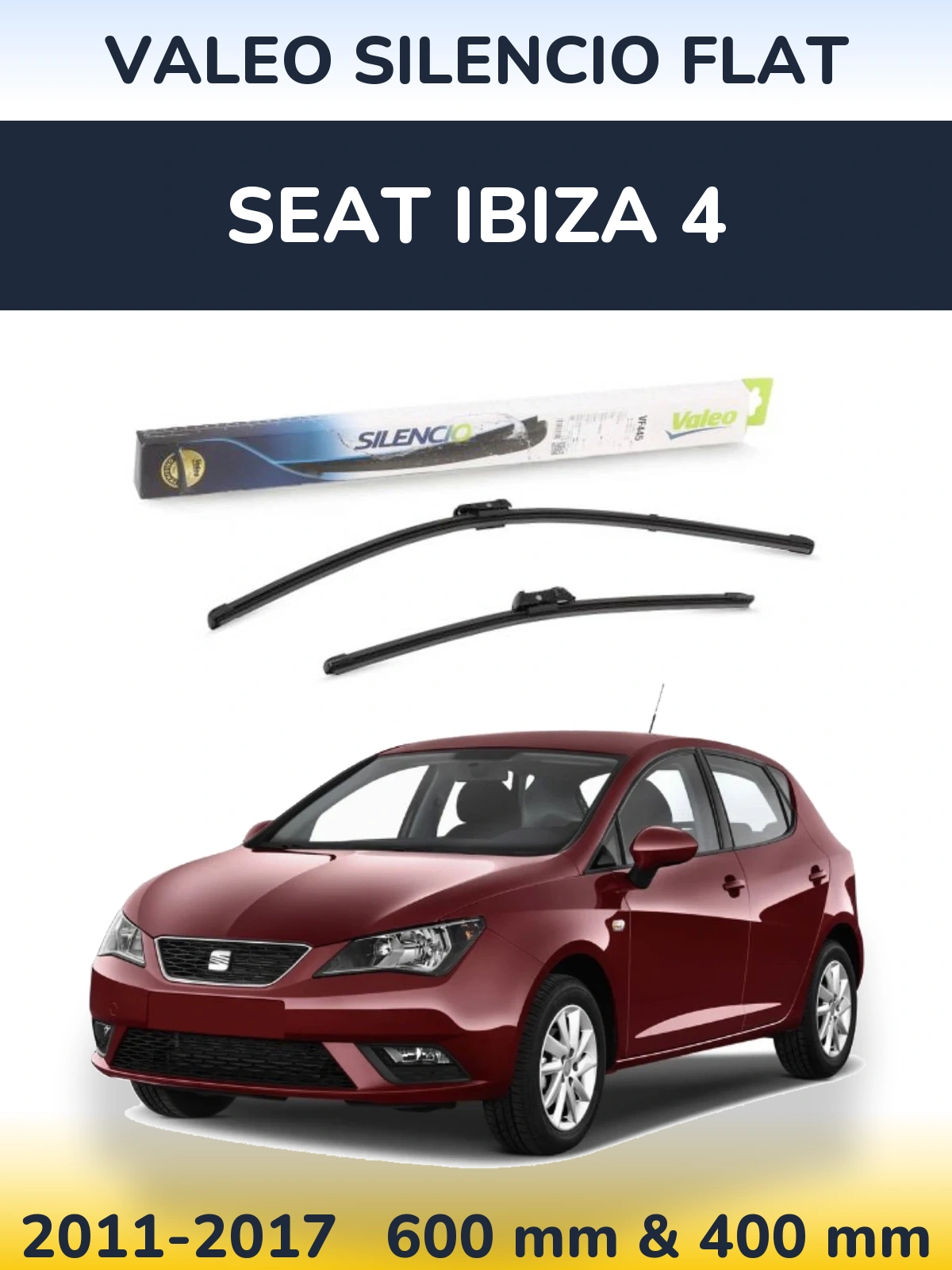 Sada předních stěračů Valeo Silencio Flat 600 a 400 mm pro SEAT Ibiza 4 2011-2017
