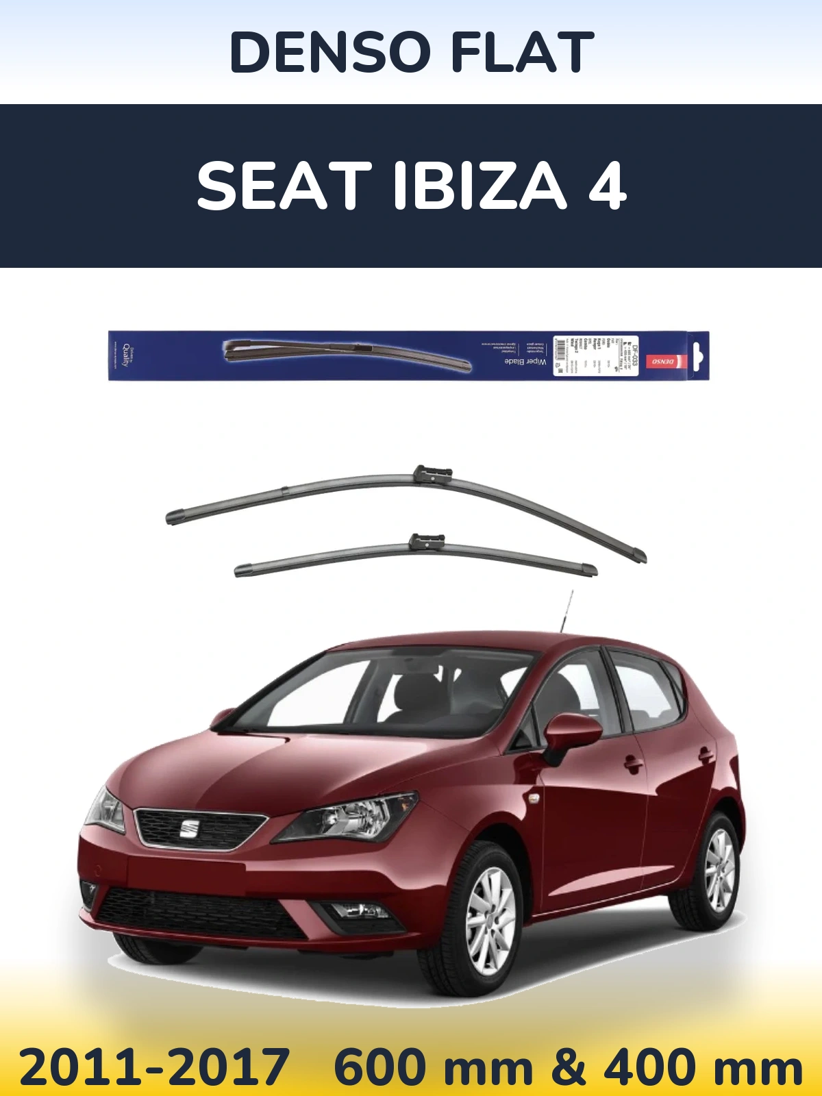 Комплект передніх щіток Denso Flat 600 & 400 мм для SEAT Ibiza 4 2011-2017