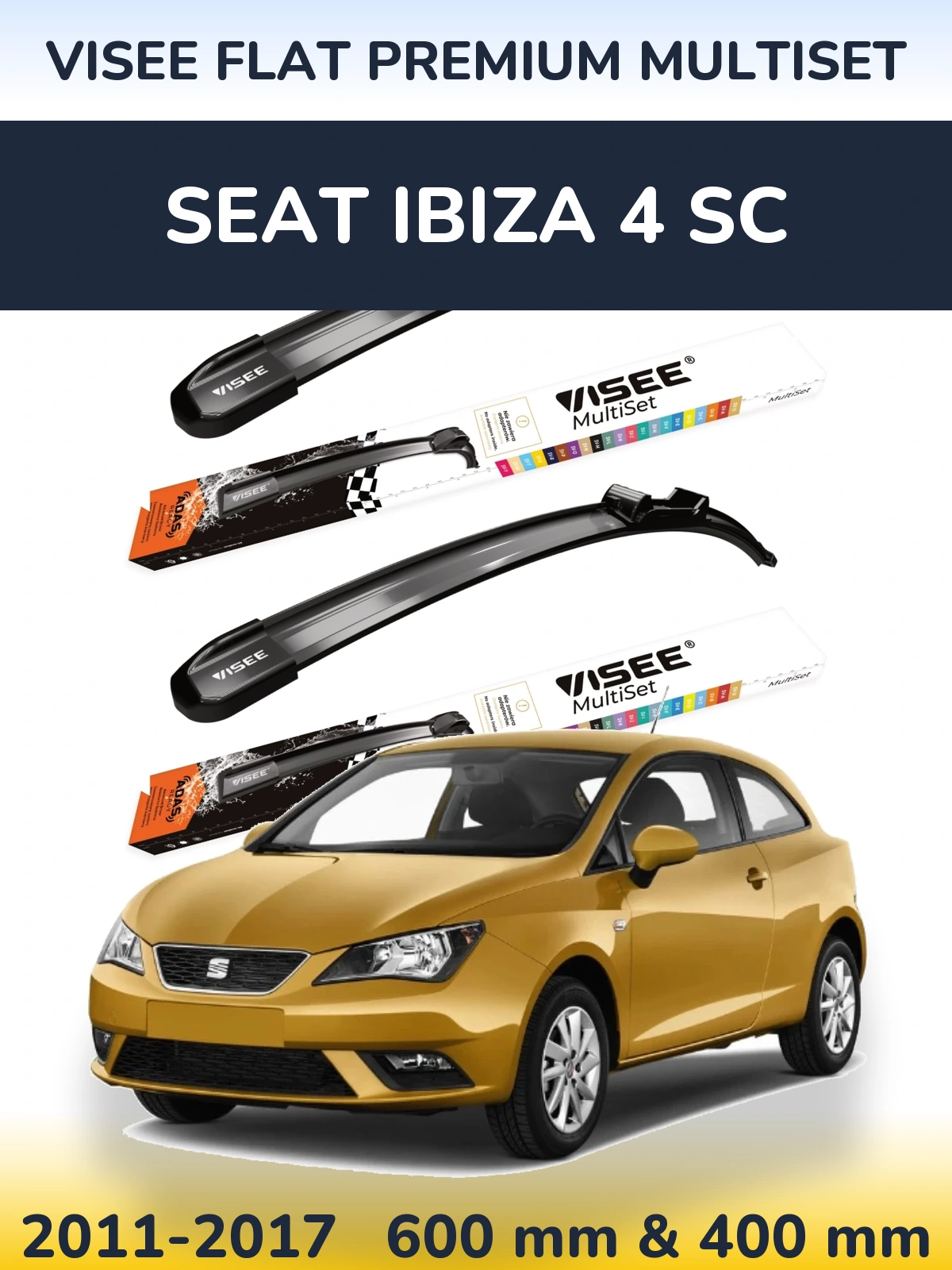 Комплект передніх щіток VISEE FLAT PREMIUM MultiSet 600 & 400 мм для SEAT Ibiza 4 SC 2011-2017