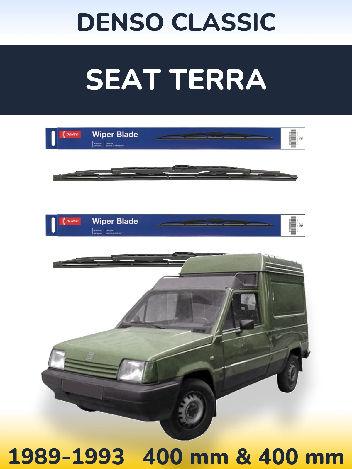 Sada předních stěračů Denso Classic 400 a 400 mm pro SEAT Terra 1989-1993