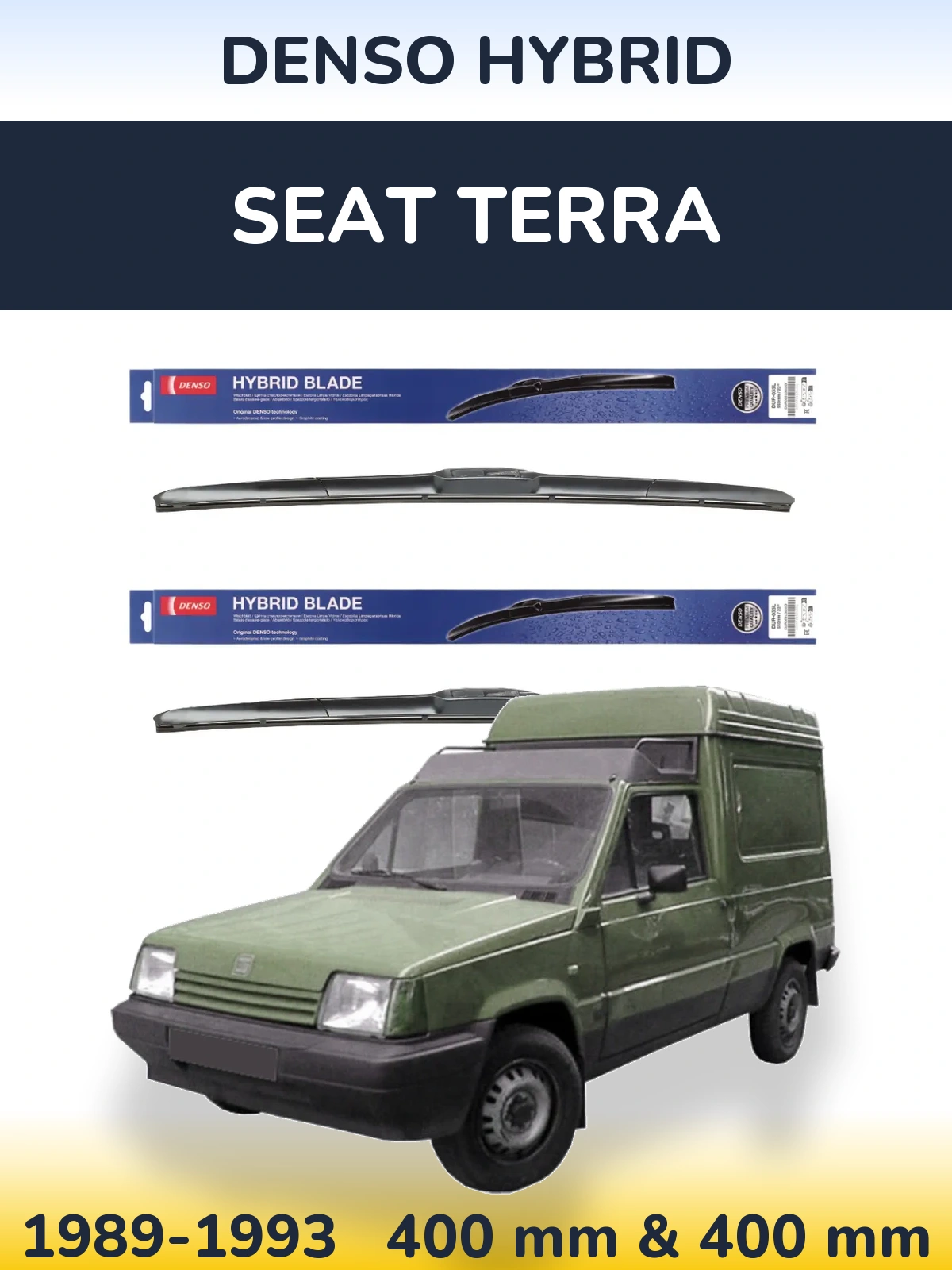 Sada předních stěračů Denso Hybrid 400 a 400 mm pro SEAT Terra 1989-1993