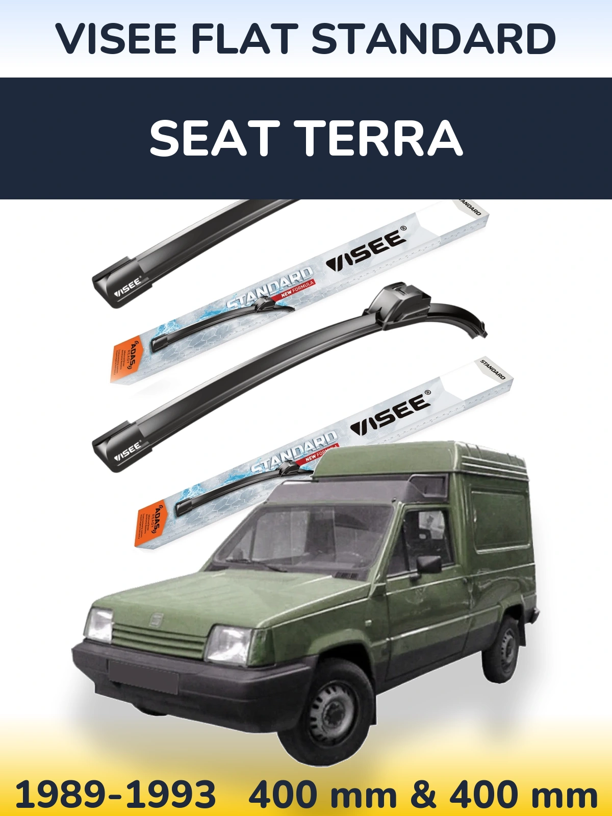 Sada předních stěračů VISEE FLAT STANDARD 400 a 400 mm pro SEAT Terra 1989-1993