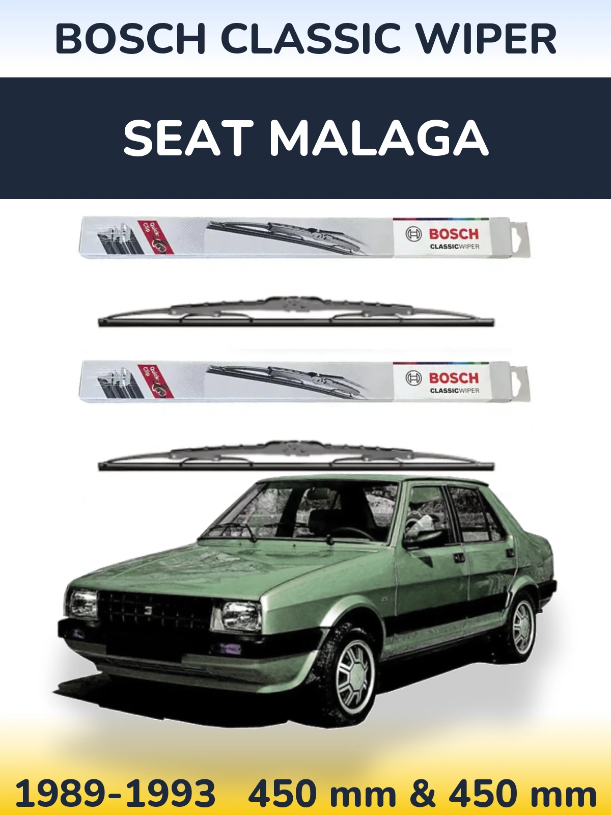 Sada předních stěračů BOSCH Classic Wiper 450 a 450 mm pro SEAT Malaga 1989-1993