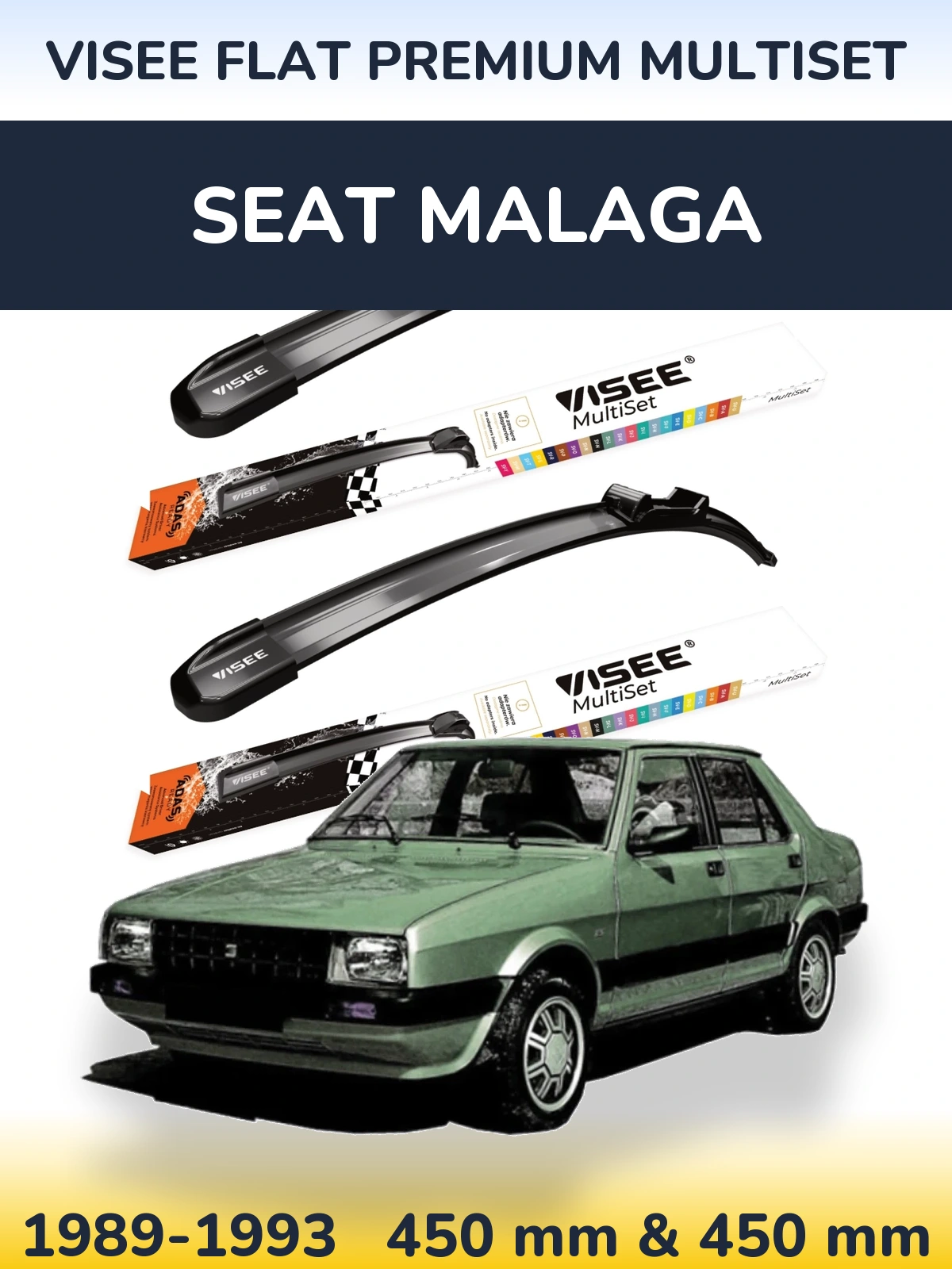 Sada předních stěračů VISEE FLAT PREMIUM MultiSet 450 a 450 mm pro SEAT Malaga 1989-1993
