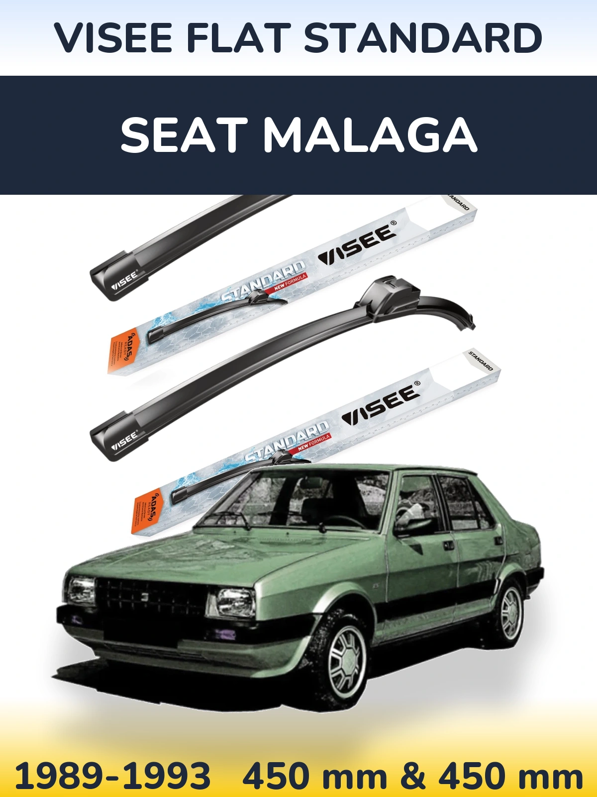 Sada předních stěračů VISEE FLAT STANDARD 450 a 450 mm pro SEAT Malaga 1989-1993
