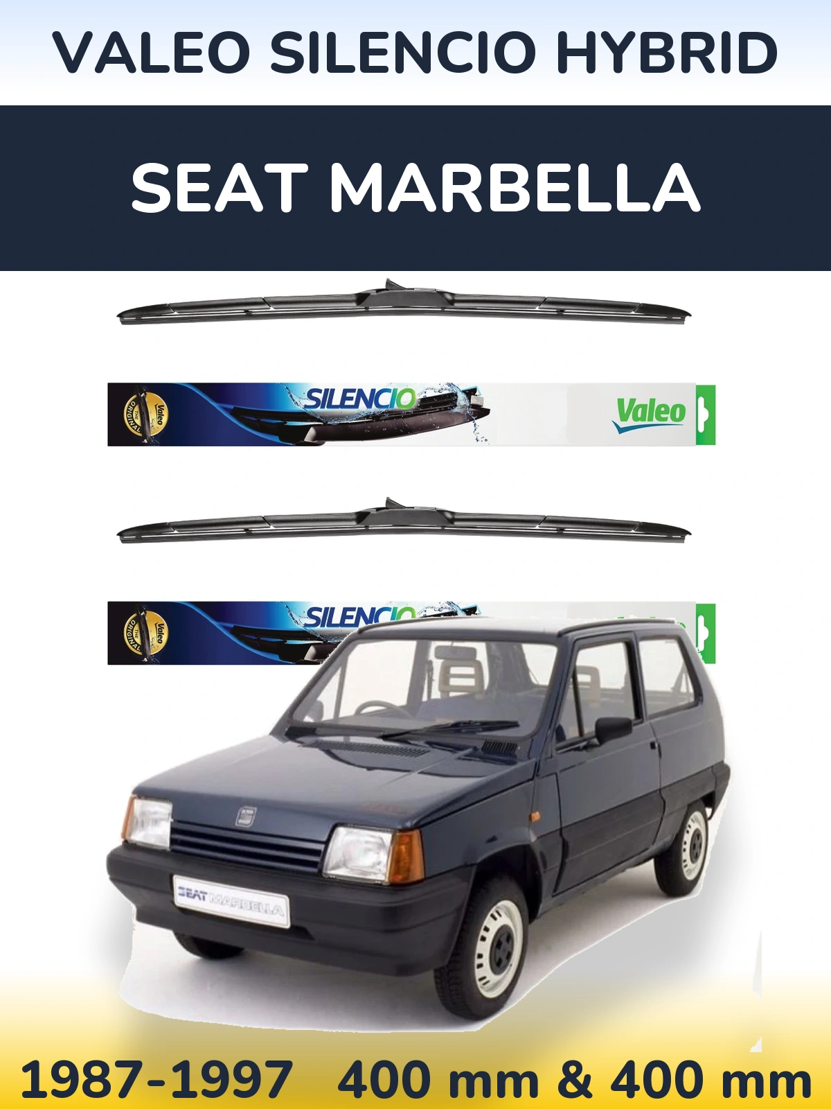 Sada předních stěračů Valeo Silencio Hybrid 400 a 400 mm pro SEAT Marbella 1987-1997