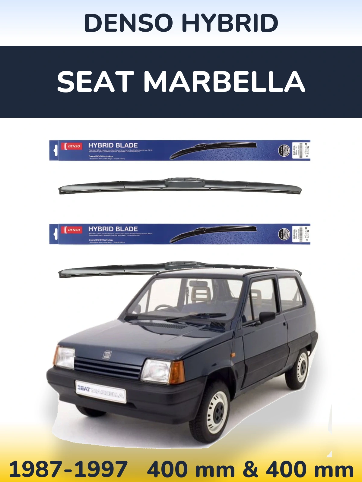 Sada předních stěračů Denso Hybrid 400 a 400 mm pro SEAT Marbella 1987-1997