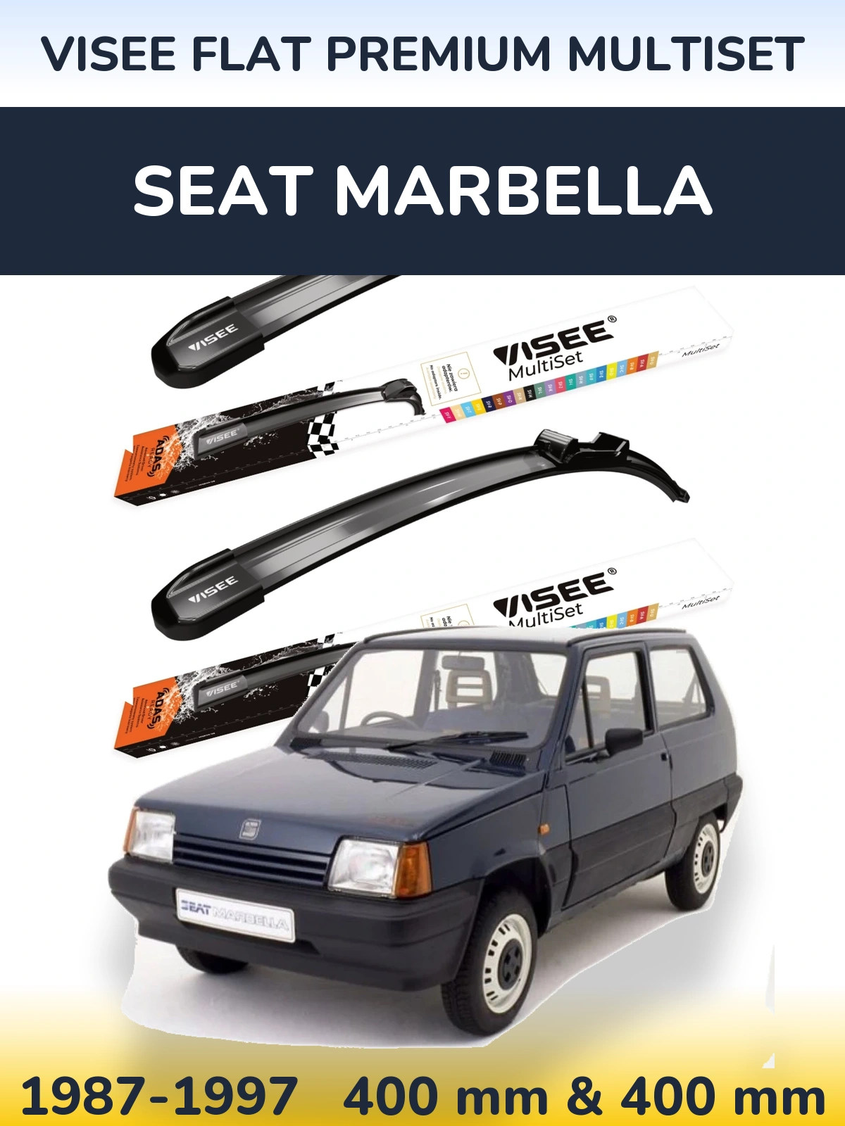 Sada předních stěračů VISEE FLAT PREMIUM MultiSet 400 a 400 mm pro SEAT Marbella 1987-1997