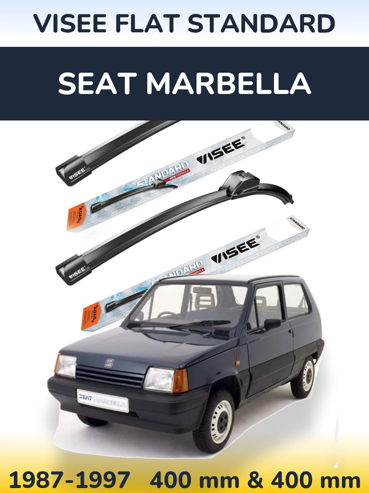 Sada předních stěračů VISEE FLAT STANDARD 400 a 400 mm pro SEAT Marbella 1987-1997